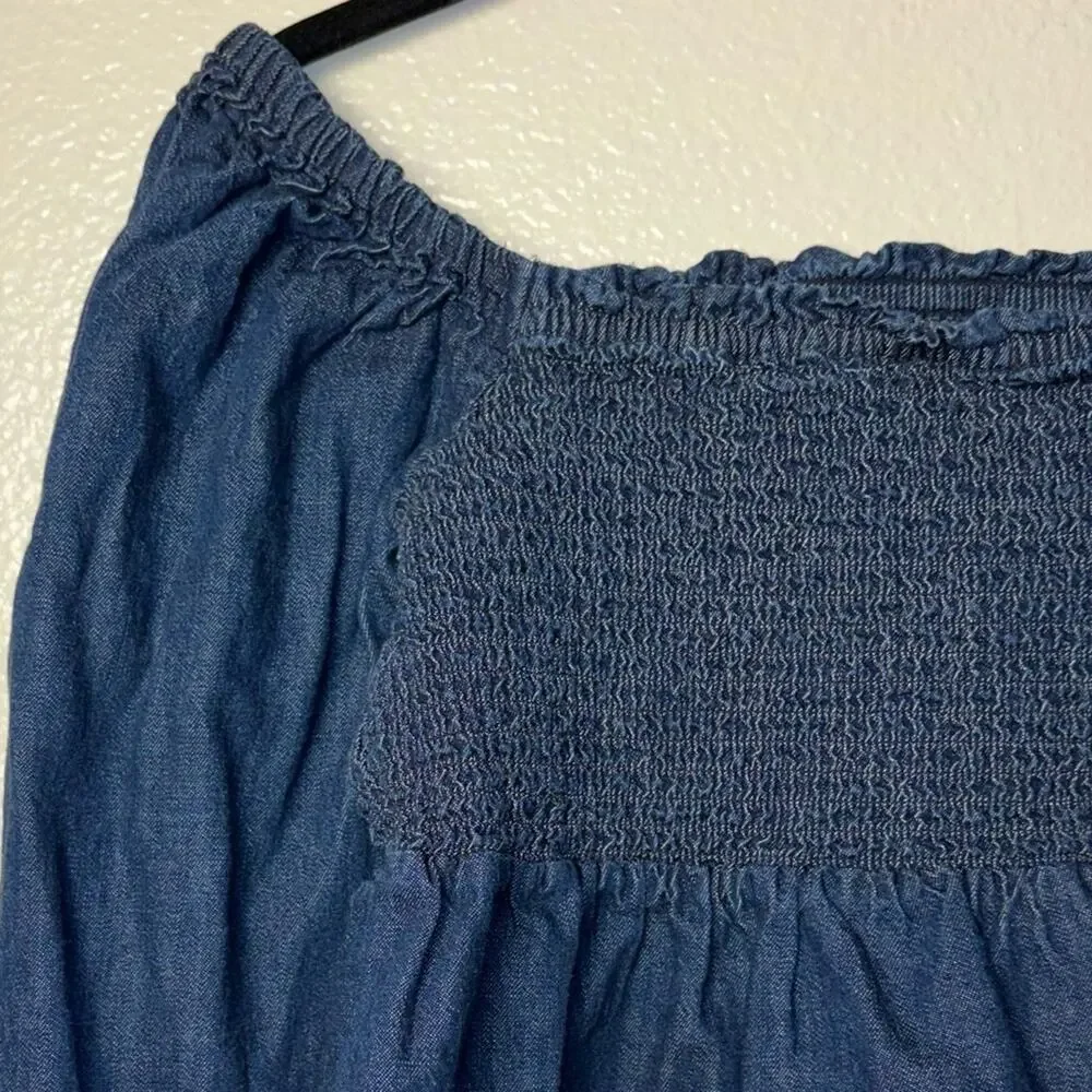 J. Crew Chambray Smocked Puffed-Sleeve Top Birch Wash (off shoulder) woman's Med